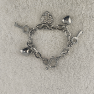 Silver hearts & keys charm bracelet